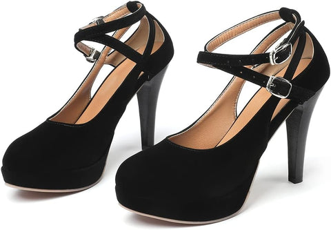 Black Heels for Women Strappy Closed Toe Platform High Heels Pumps Sexy Vintage Comfortable Stiletto Heels 14