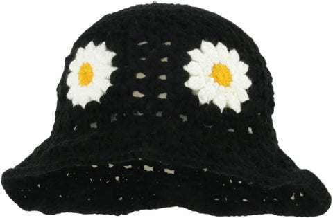 Crochet Bucket Hat Women Trendy Knit Floral Floppy Cap Cute Boho Flower Handmade Beanies Fashion Outdoor Boho Cloche Travel 489