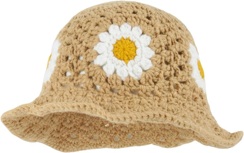 Crochet Bucket Hat Women Trendy Knit Floral Floppy Cap Cute Boho Flower Handmade Beanies Fashion Outdoor Boho Cloche Travel 846