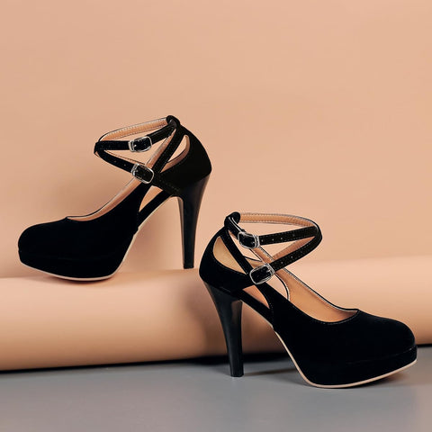 Black Heels for Women Strappy Closed Toe Platform High Heels Pumps Sexy Vintage Comfortable Stiletto Heels 14