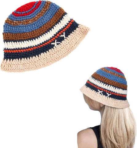 Knitted Bucket Hat for Women Handmand Floral Crochet Cap Summer Outdoor for Girls 724