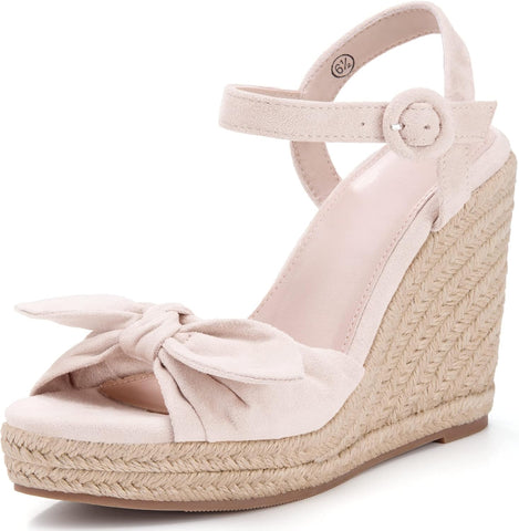 Womens Espadrilles Wedges Bow Platform Sandals Open Toe Ankle Strap Summer Dress Heels Cute Shoes 60