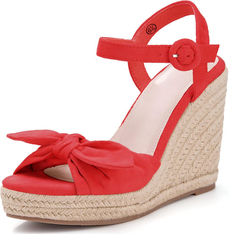 Womens Espadrilles Wedges Bow Platform Sandals Open Toe Ankle Strap Summer Dress Heels Cute Shoes 377