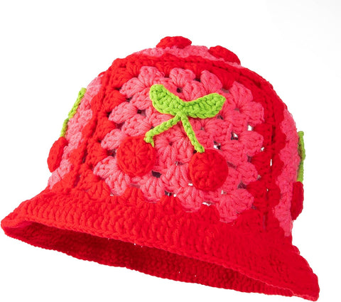 Knitted Bucket Hat for Women Handmand Floral Crochet Cap Summer Outdoor for Girls 760