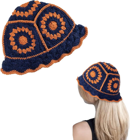 Knitted Bucket Hat for Women Handmand Floral Crochet Cap Summer Outdoor for Girls 981